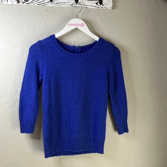 H&m blue crewneck sweater three-quarter length sleeves zips in back size small - Picture 2 of 9